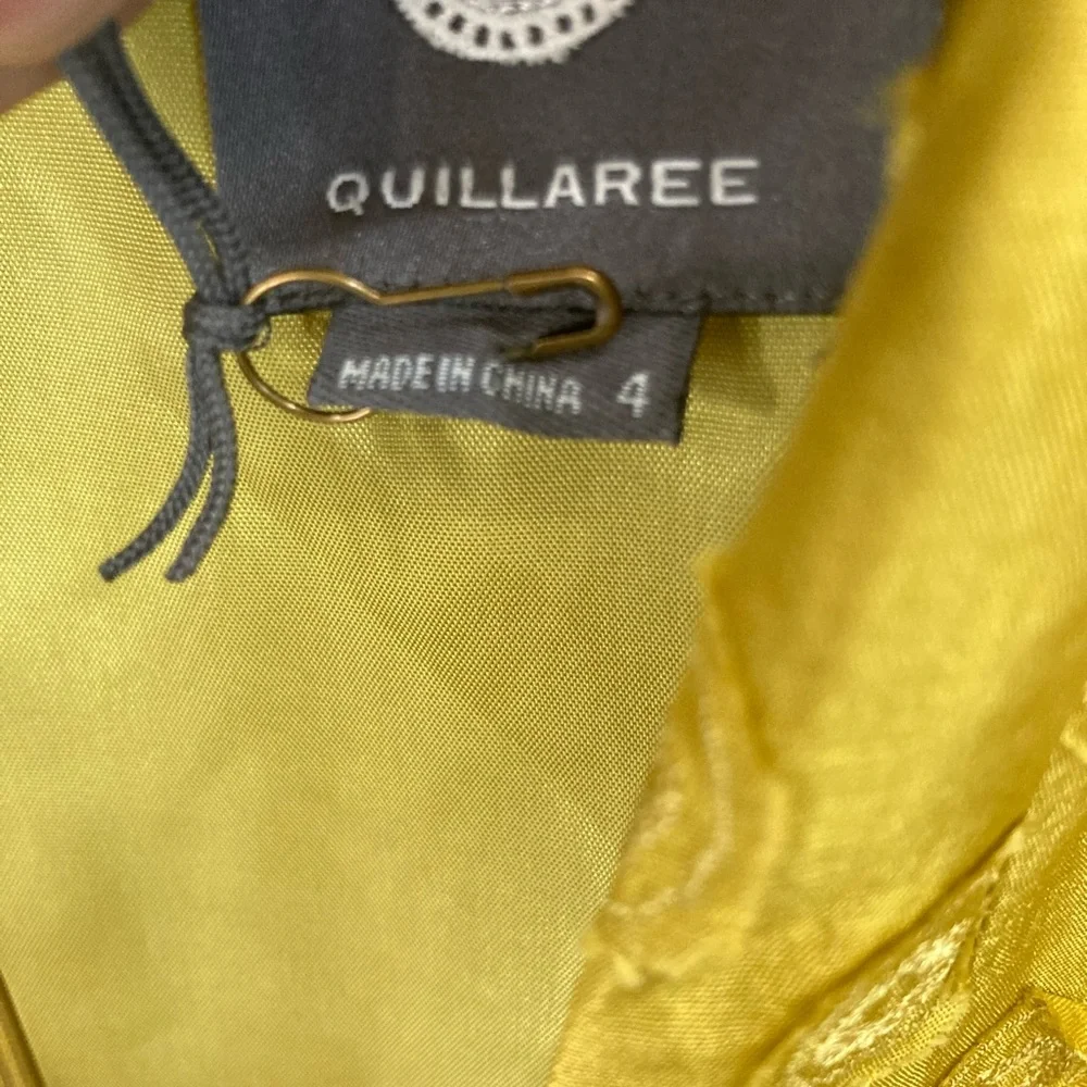 Quillaree Anthropologie Dress Womens 4 Yellow Sleeveless Ruffle Front Silk‎